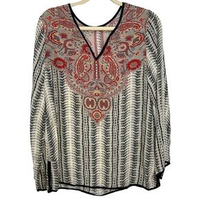 Soft Surroundings‎ Elegant Boho Blouse Size Small Animal Print Paisley Black Red